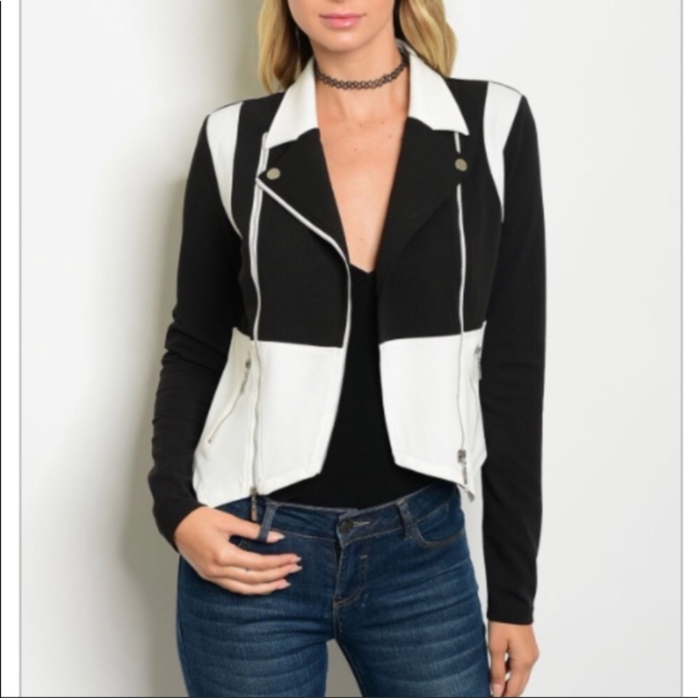 HOT zipper moto jacket black and white